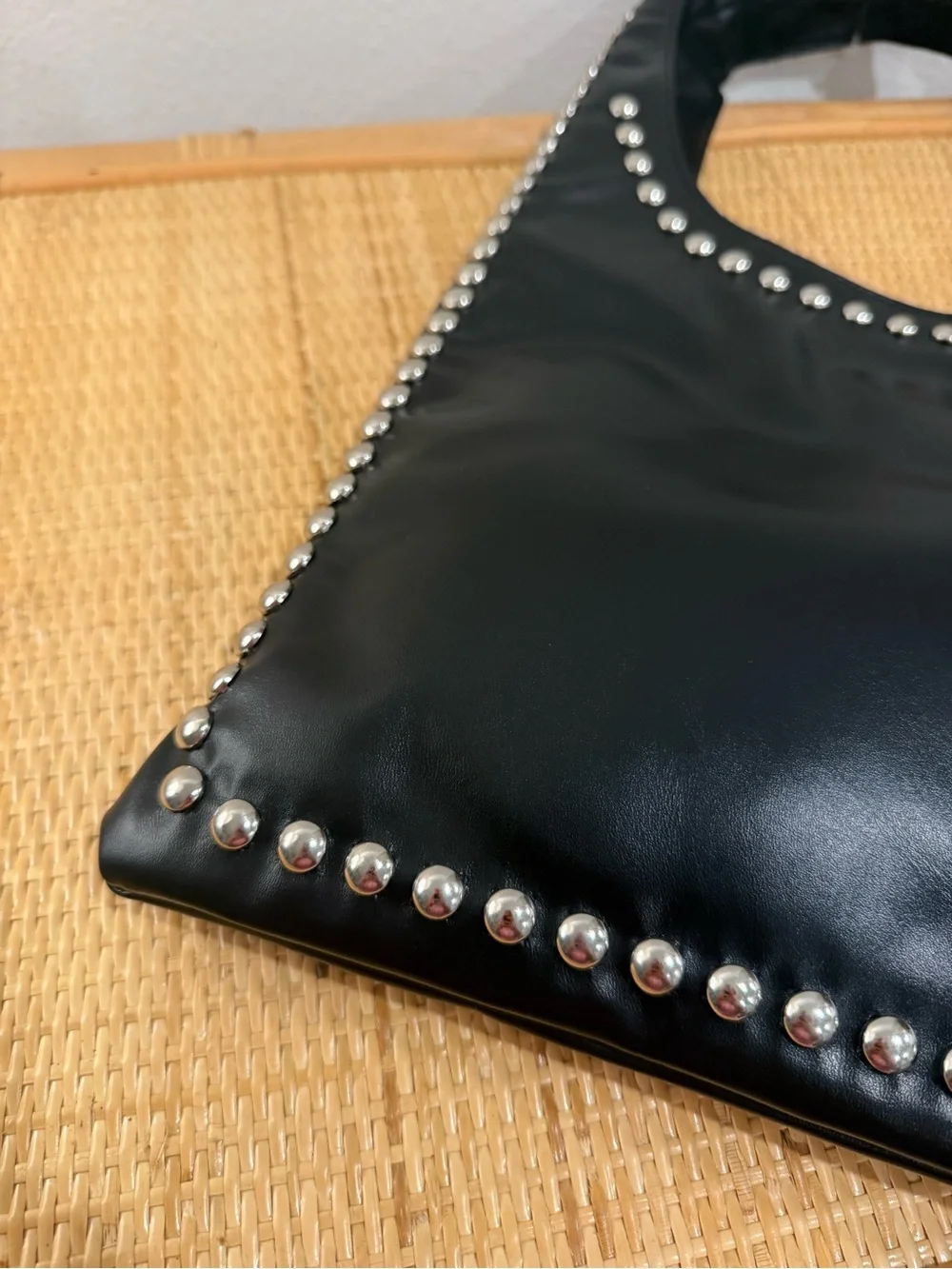 Anthropologie Black Leather Studded Shoulder Bag